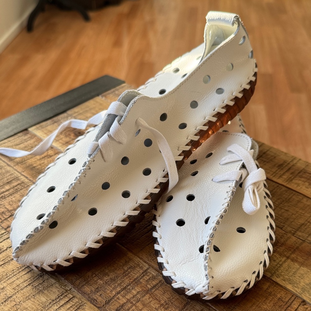 White Perforated Leather Women's Shoes
